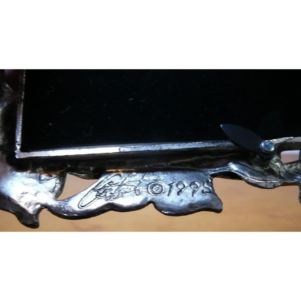 Pewter Picture Frame Calla Lilly Flowers Signed 1995 ~ Fits 3.5